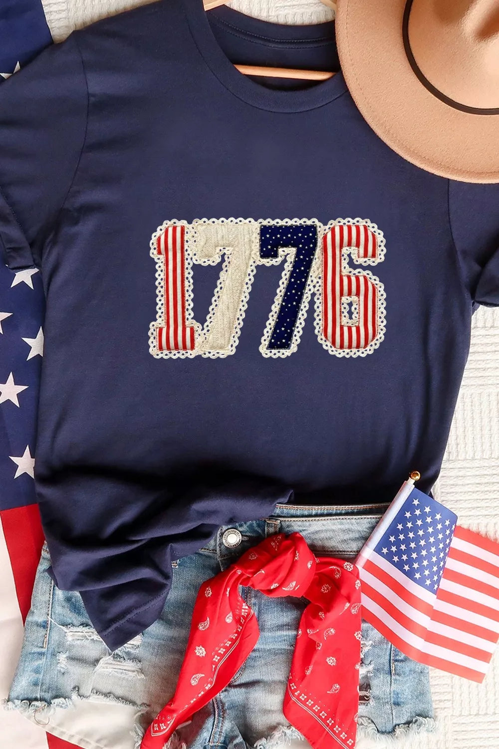 Lightweight patriotic 1776 tee women round neck summer top