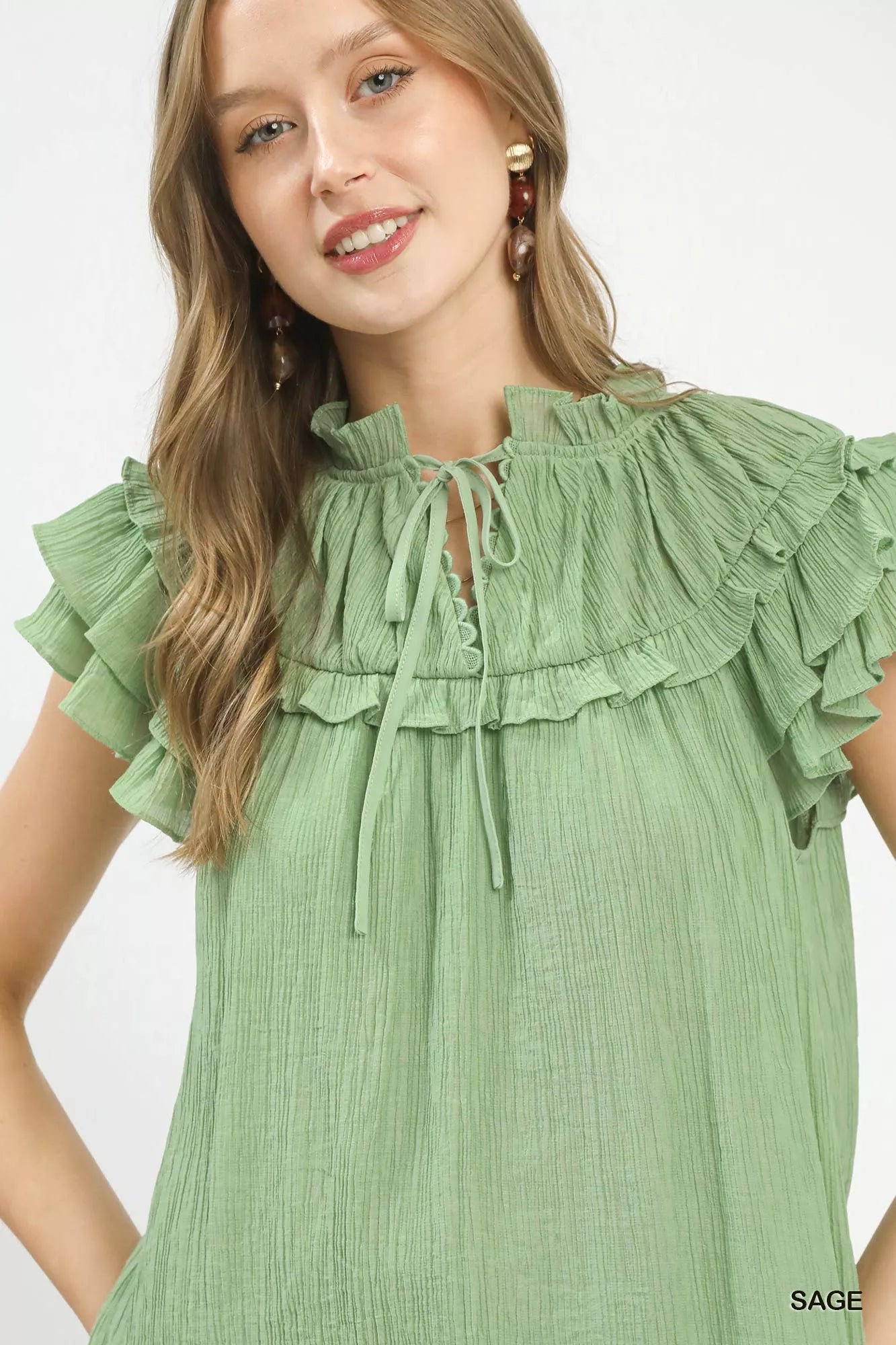Chic women blouse floral painting patchwork flutter sleeve outfit
