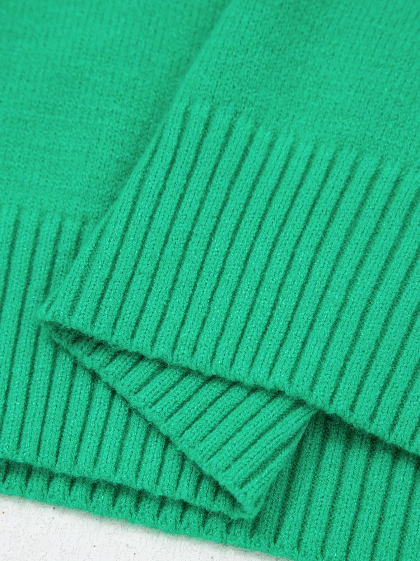 Soft knit women sweater solid color ruffle sleeve ribbed trim