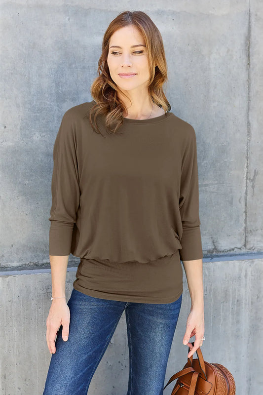 Basic Bae full size batwing sleeve top for women round neck Elluxora
