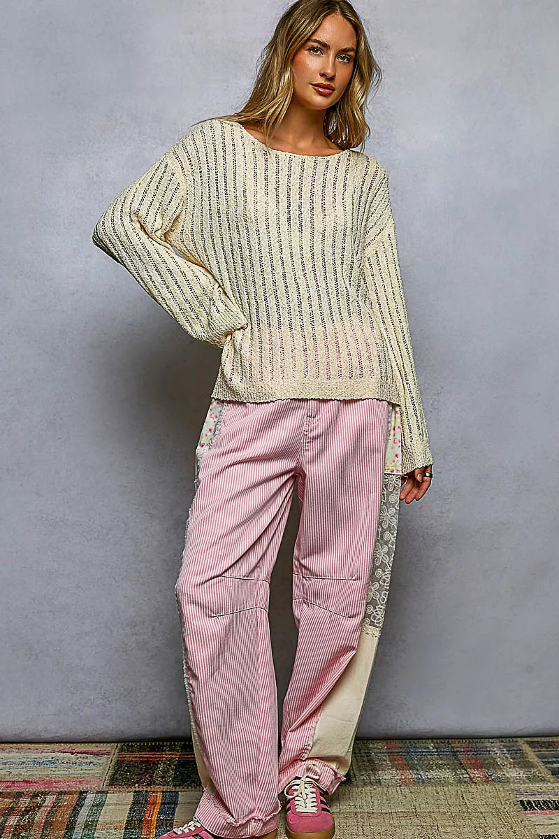 Fashion open weave sweater for women round neck Elluxora
