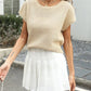 Lightweight women knit top waffle texture round neck casual outfit 