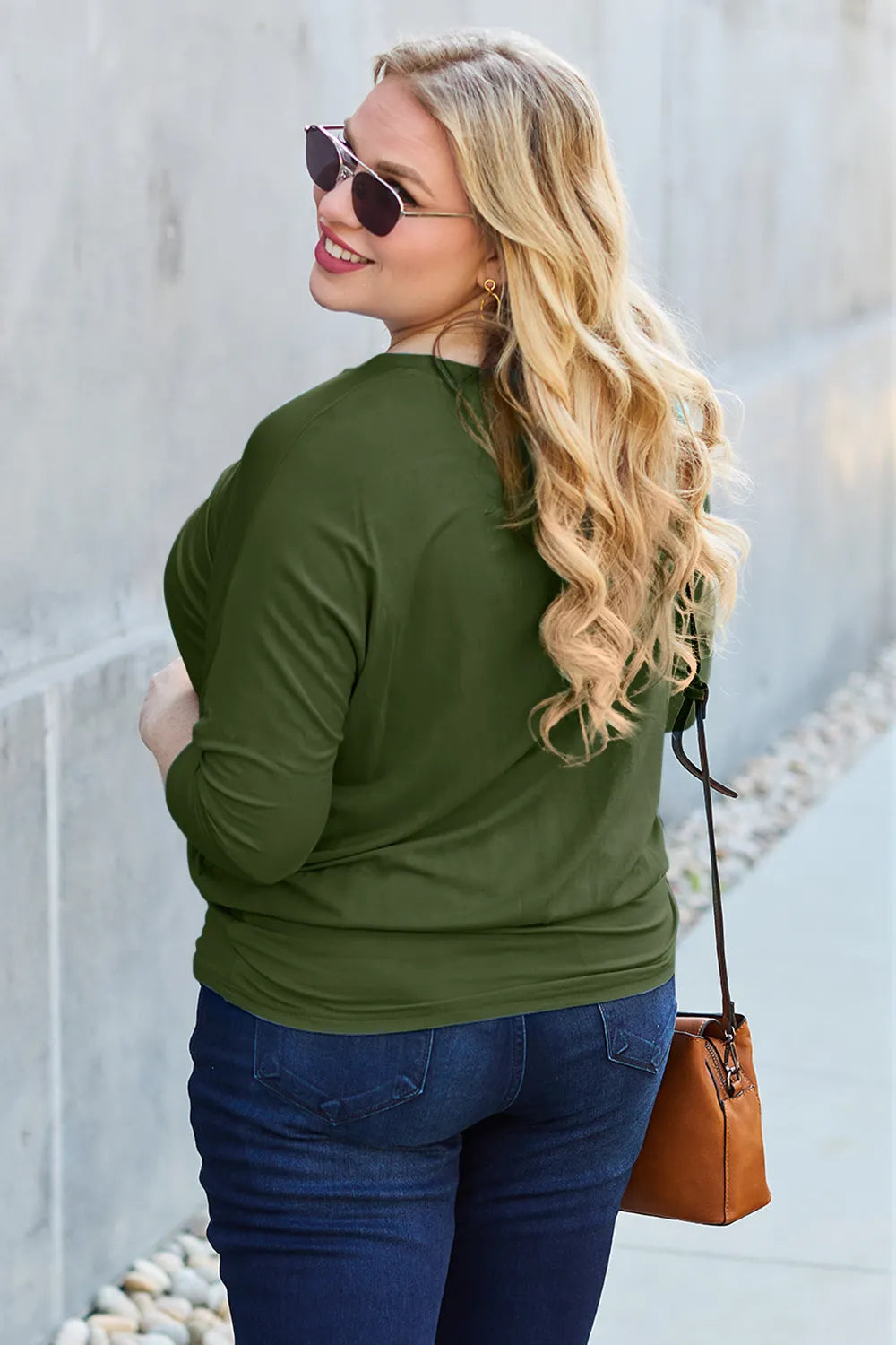 Women full size top batwing sleeve round neck design Elluxora