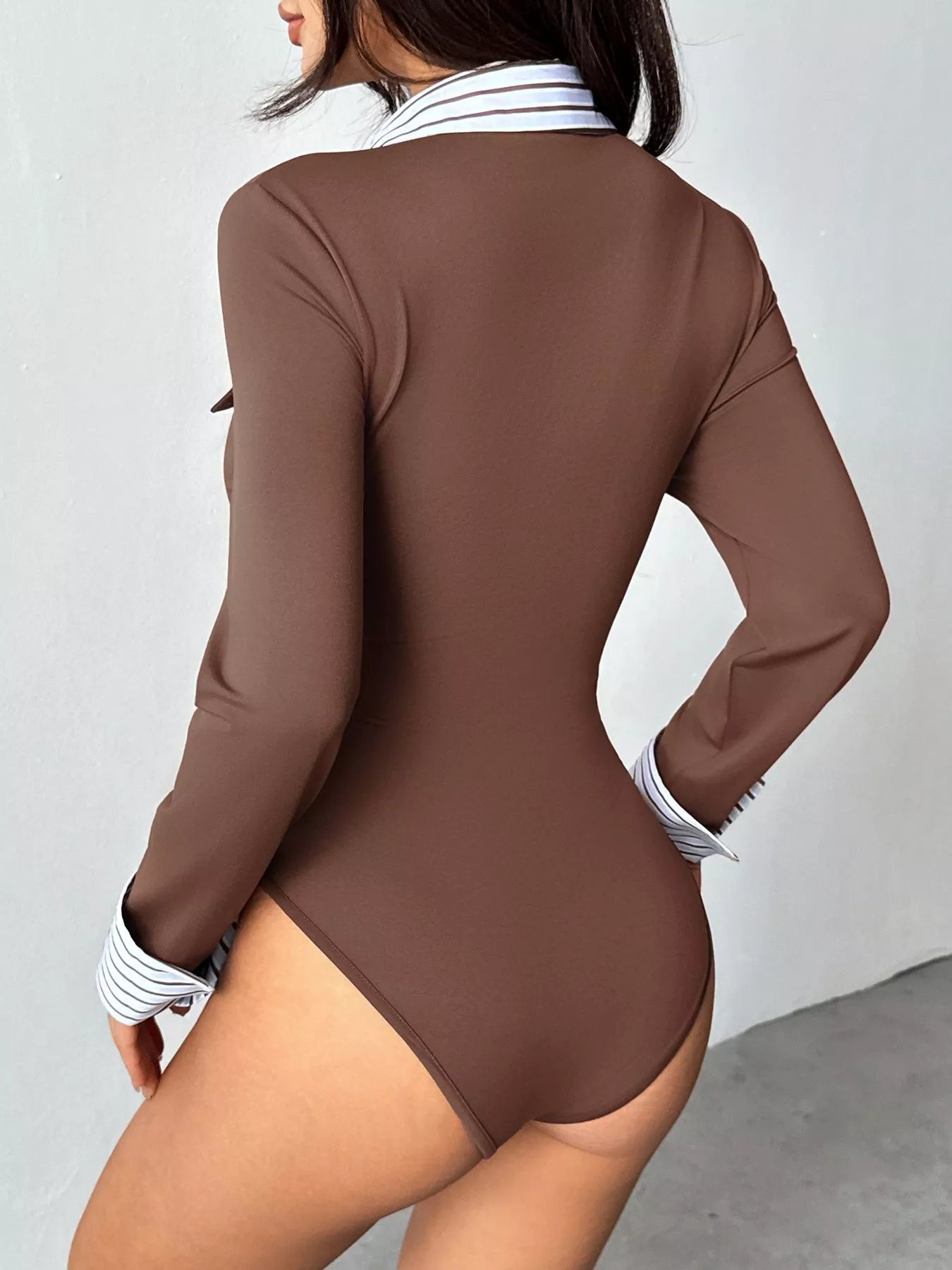 Elegant women bodysuit long sleeve button detail slim fit Elluxora