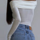 Women fashion bodysuit off-shoulder ruched long sleeve Elluxora