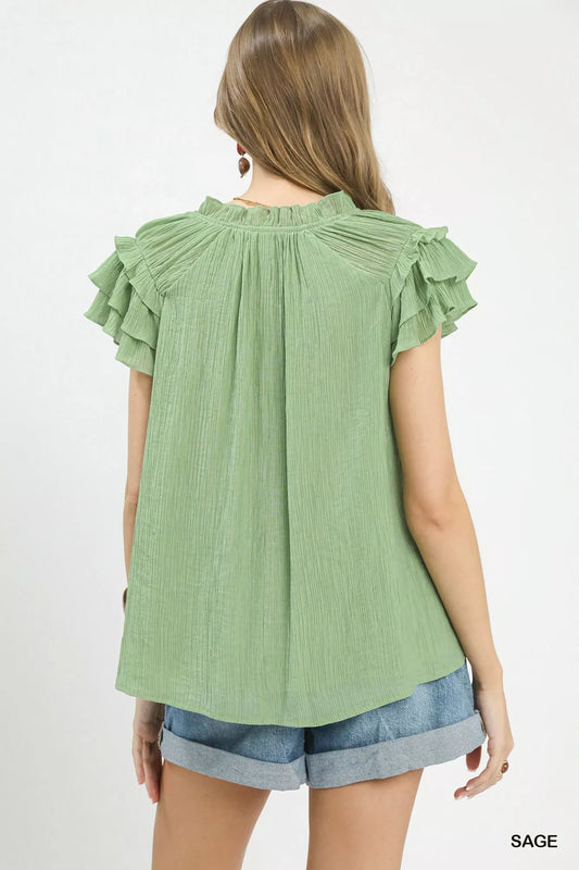 Fashion floral painting blouse for women flutter sleeve Elluxora