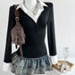 Stylish long sleeve t shirt women slim fit polo collar look