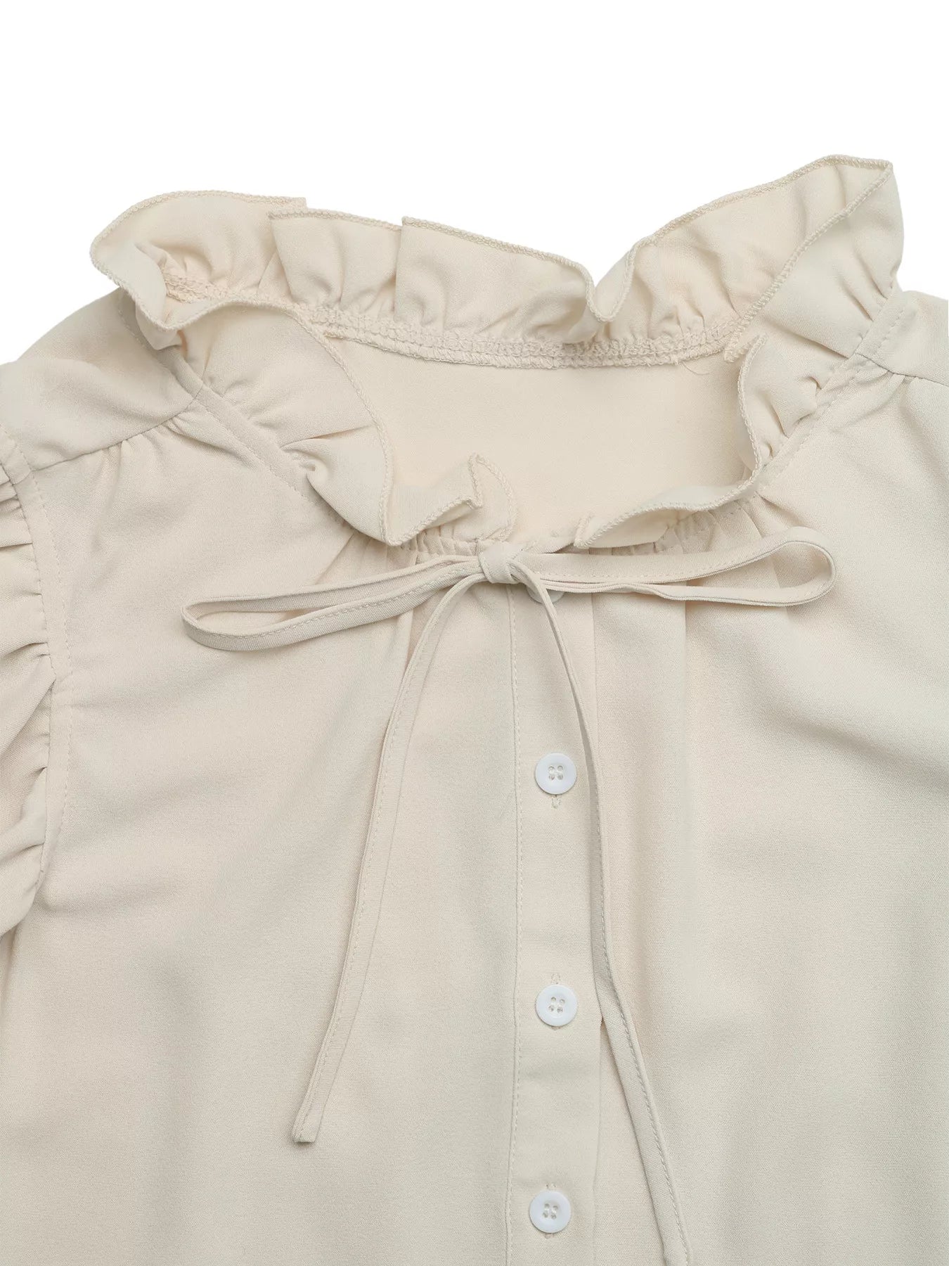 Breathable tie neck blouse women ruffle sleeve bow top