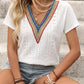 Casual women eyelet top v neck short sleeve everyday wear