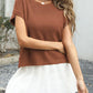 Breathable waffle knit top for women round neck viscose 