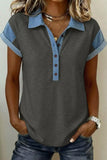 Color block polo neck patriotic sequin star graphic tee for women Elluxora