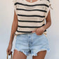 Classic women knit top openwork cap sleeve round neck design 