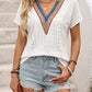 Stylish eyelet blouse women v neck short sleeve design