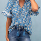 Women floral print blouse ruffle sleeve cotton top Elluxora 