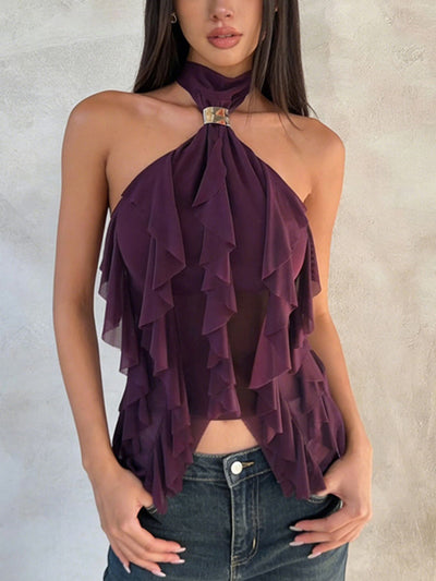 Ruffled Halter Neck Cami for Women – Tie Detail Top | Elluxora