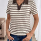 Polo collar striped top women short sleeve everyday wear