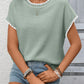 Minimal women ribbed knit top short sleeve contrast trim fashion