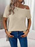 One shoulder chain detail waffle knit t shirt for women Elluxora