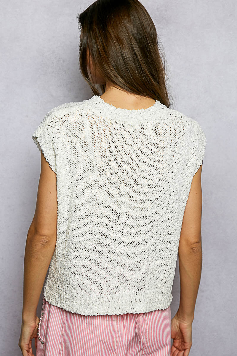 Casual women knit top POL star popcorn texture sleeveless style
