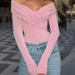 Comfortable women bodysuit ruched long sleeve off-shoulder design
