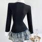 Trendy women slim fit t shirt polo neck long sleeve outfit
