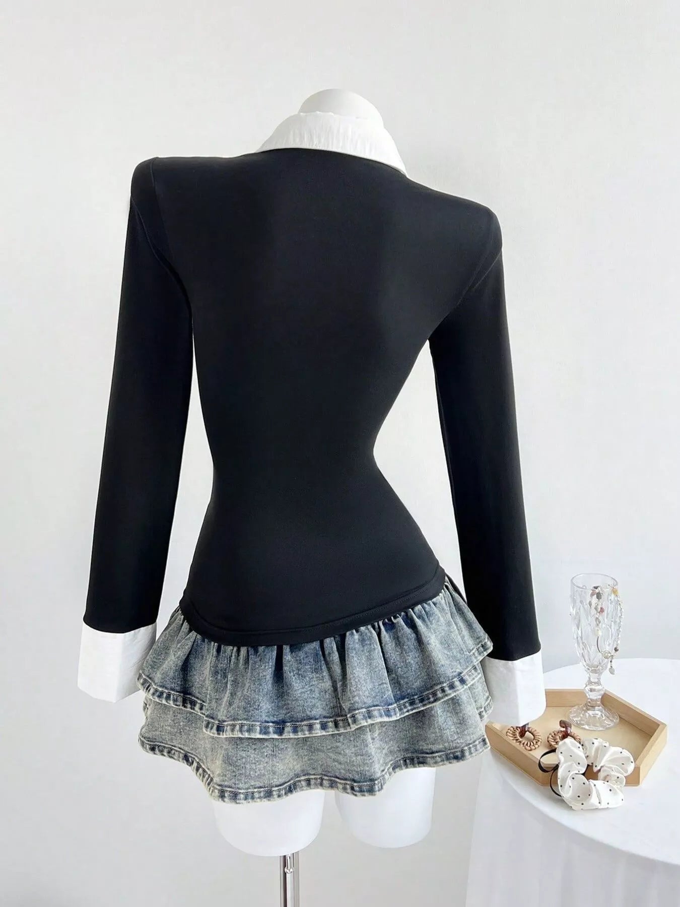 Trendy women slim fit t shirt polo neck long sleeve outfit