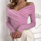 Modern women bodysuit off-shoulder ruched slim fit outfit
