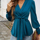 Women knot front blouse lantern sleeve elegant fit Elluxora 