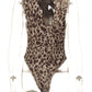 Elegant leopard print bodysuit women asymmetrical neck Elluxora