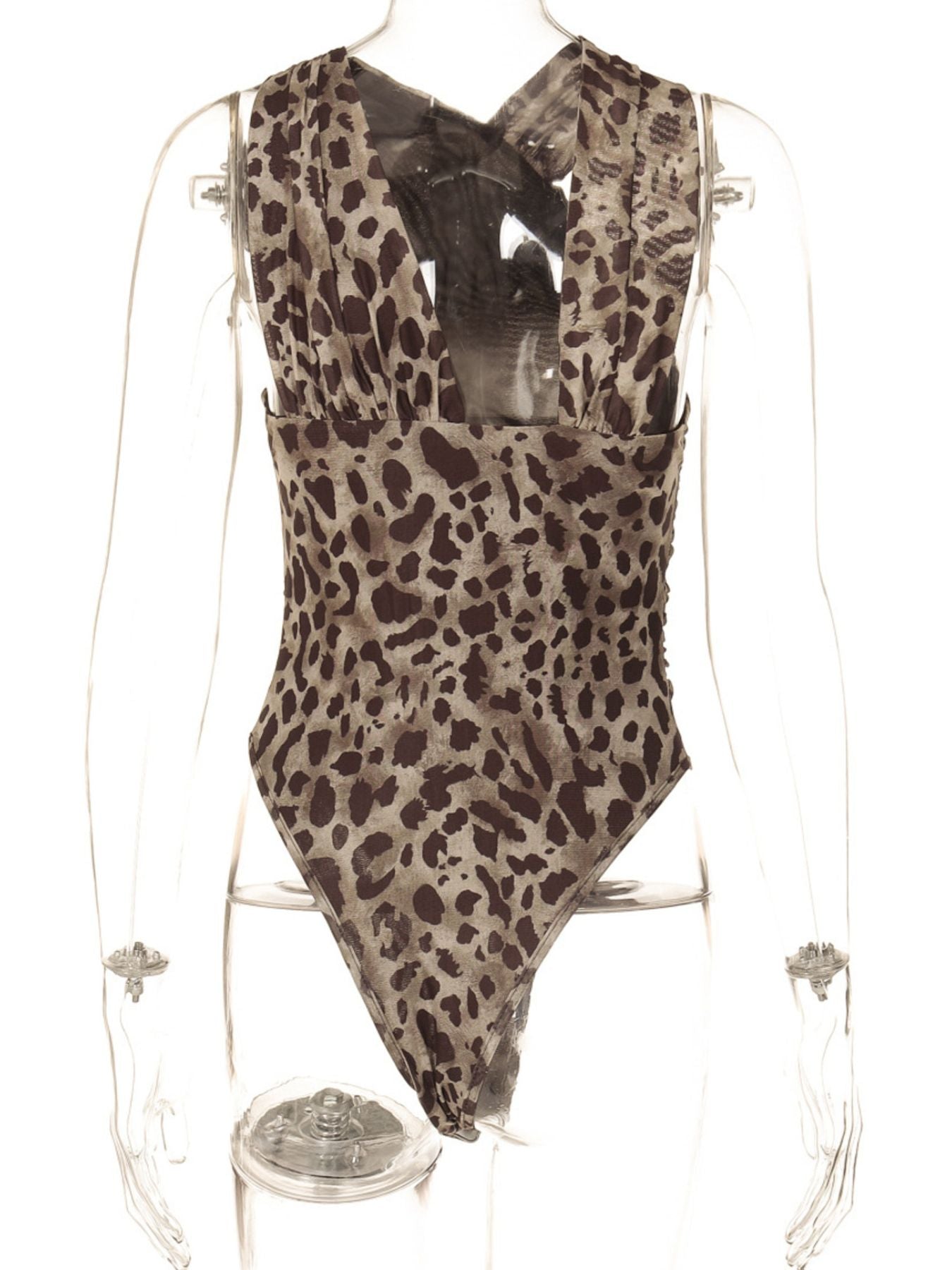 Elegant leopard print bodysuit women asymmetrical neck Elluxora