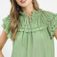 Chic women blouse floral painting patchwork flutter sleeve outfit