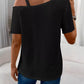 Women minimal waffle knit t shirt one shoulder chain fashion