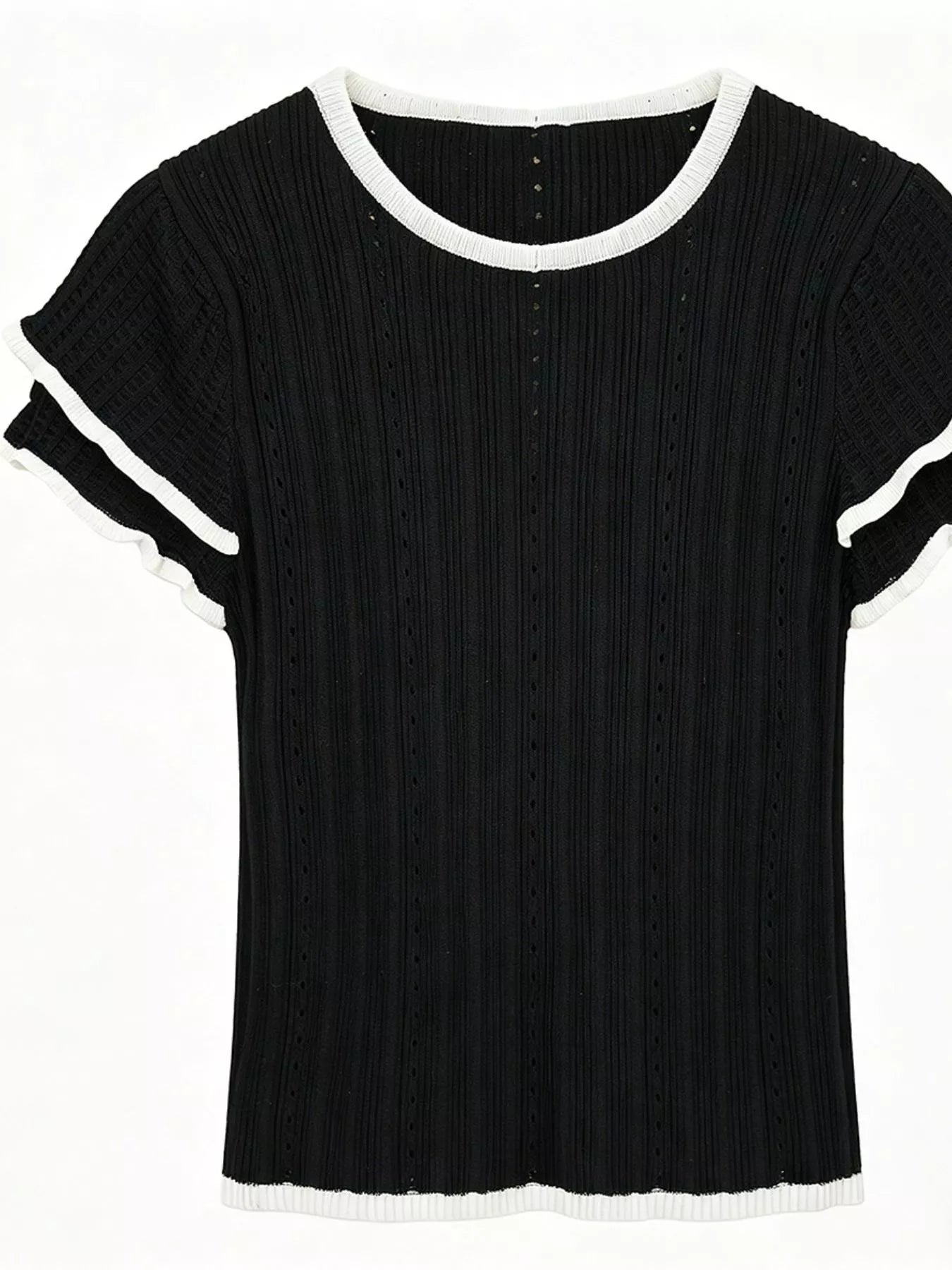 Chic peter pan collar tee women eyelet frill casual outfit