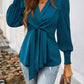 Stylish lantern sleeve blouse for women knot front design 