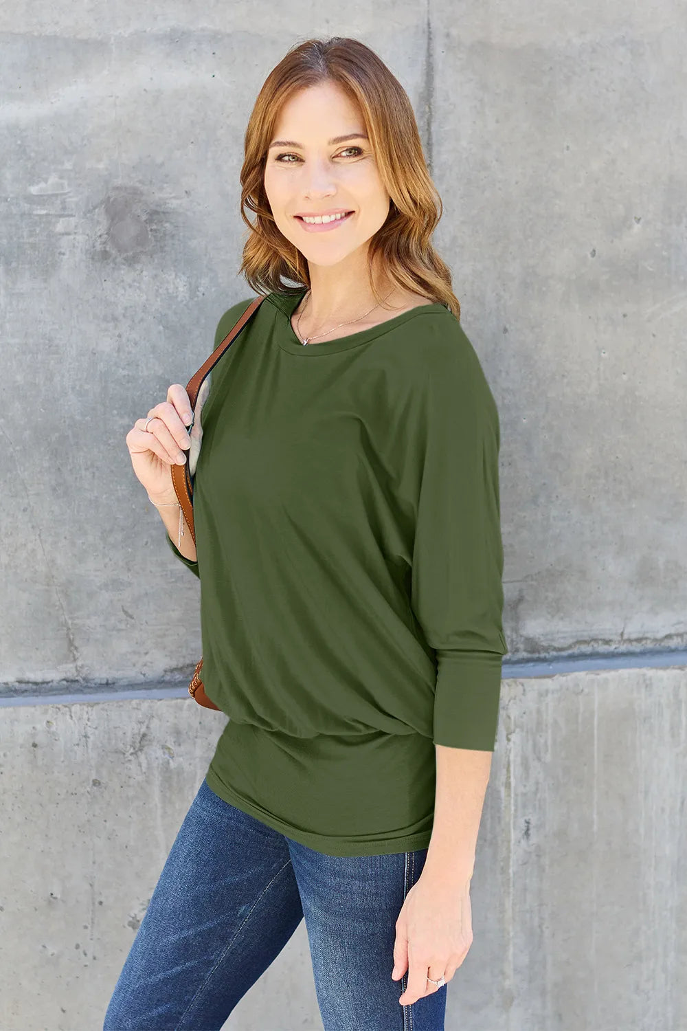 Comfortable women top batwing sleeve round neck full size design