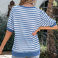 Women striped t shirt bubble sleeve short sleeve casual top