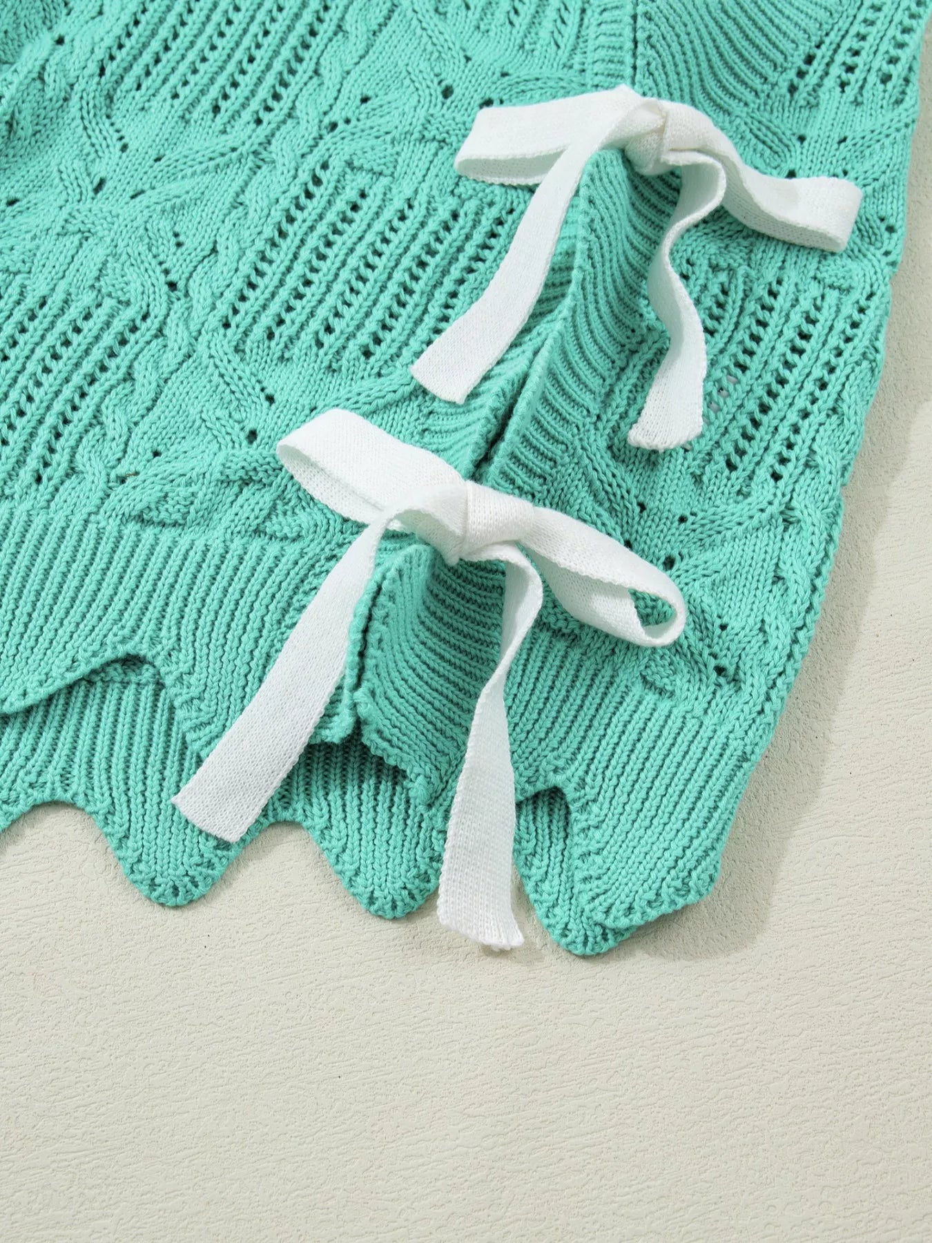 Modern women sweater pointelle knit scalloped trim short sleeve style