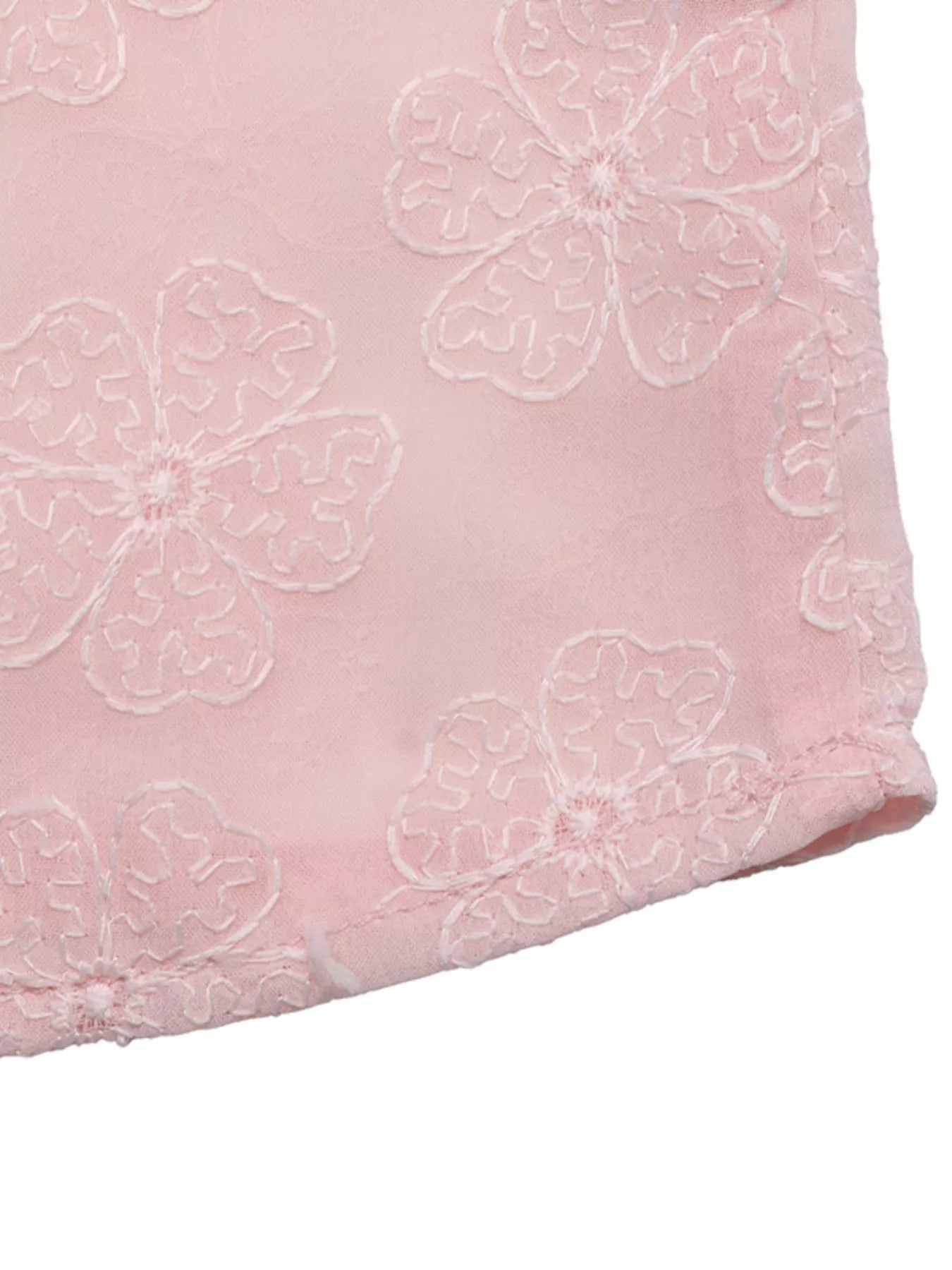 Minimal floral embroidered blouse women pearl trim fashion