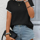 Chic women sweater contrast trim ribbed knit short sleeve outfit