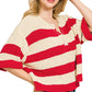 Women Zenana stripe sweater split neck casual knit top Elluxora