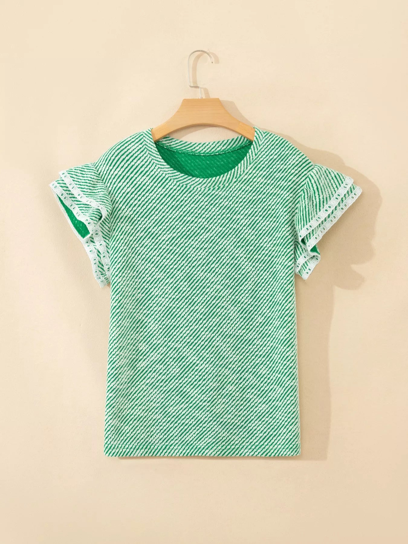 Fashion twilled print blouse for women lace trim ruffle sleeve Elluxora