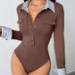 Stylish button front bodysuit for women long sleeve design