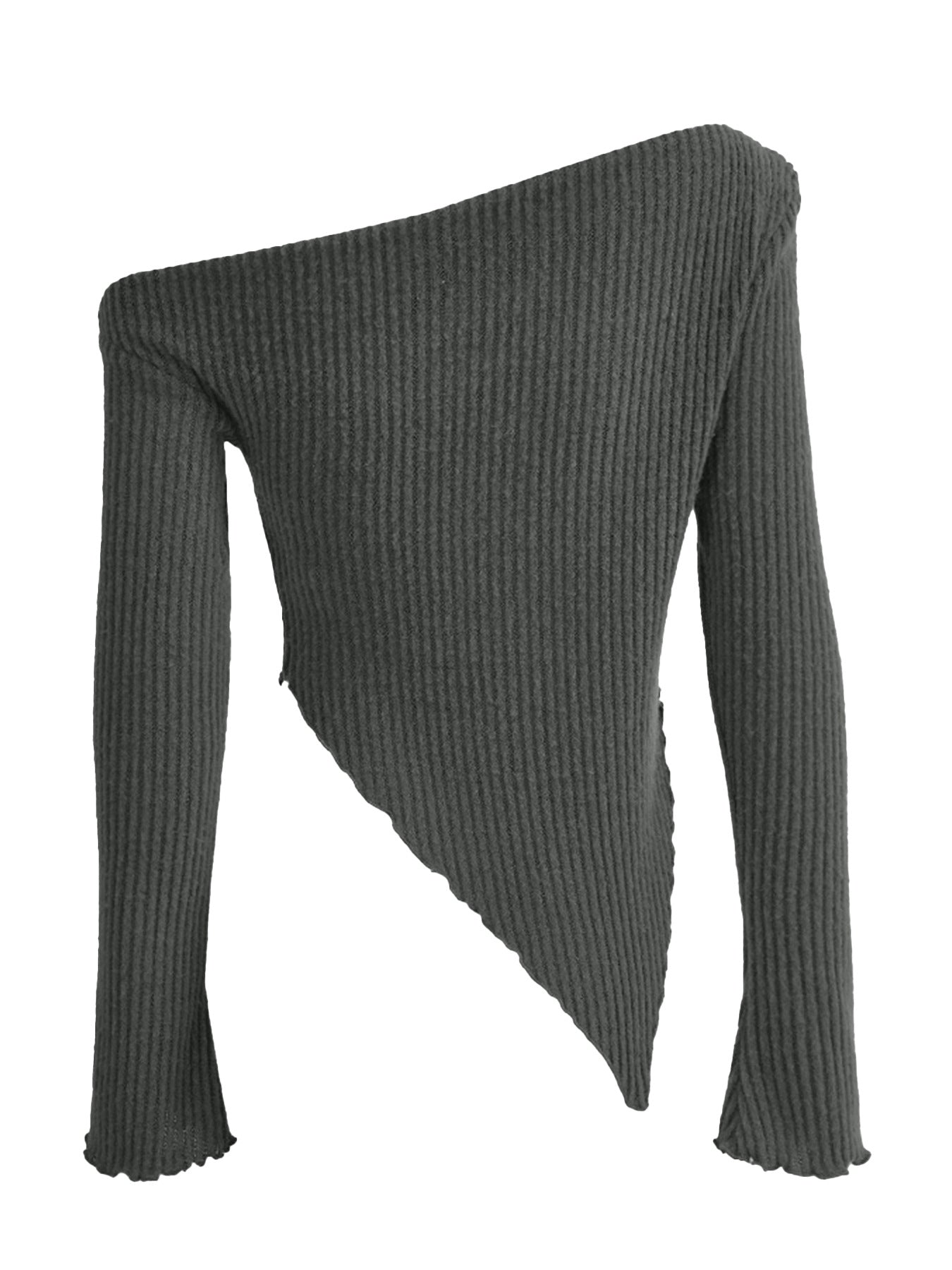 Modern women top asymmetrical one shoulder ribbed knit style