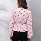 Modern women blouse butterfly v neck balloon sleeve peplum look