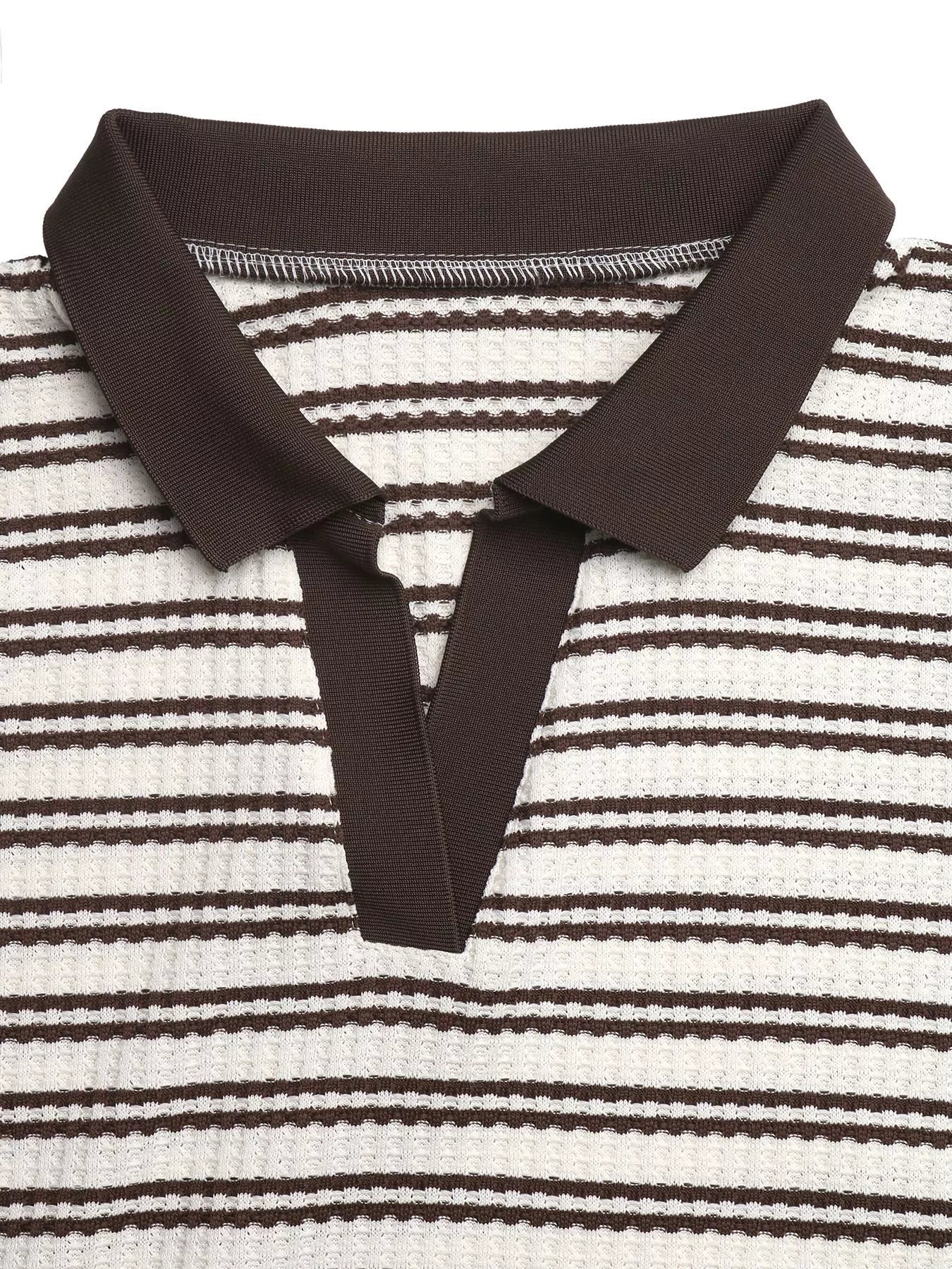 Breathable women striped polo top short sleeve design