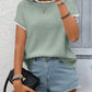 Cozy short sleeve sweater for women ribbed knit contrast trim