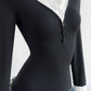 Polo collar t shirt women long sleeve fitted casual top