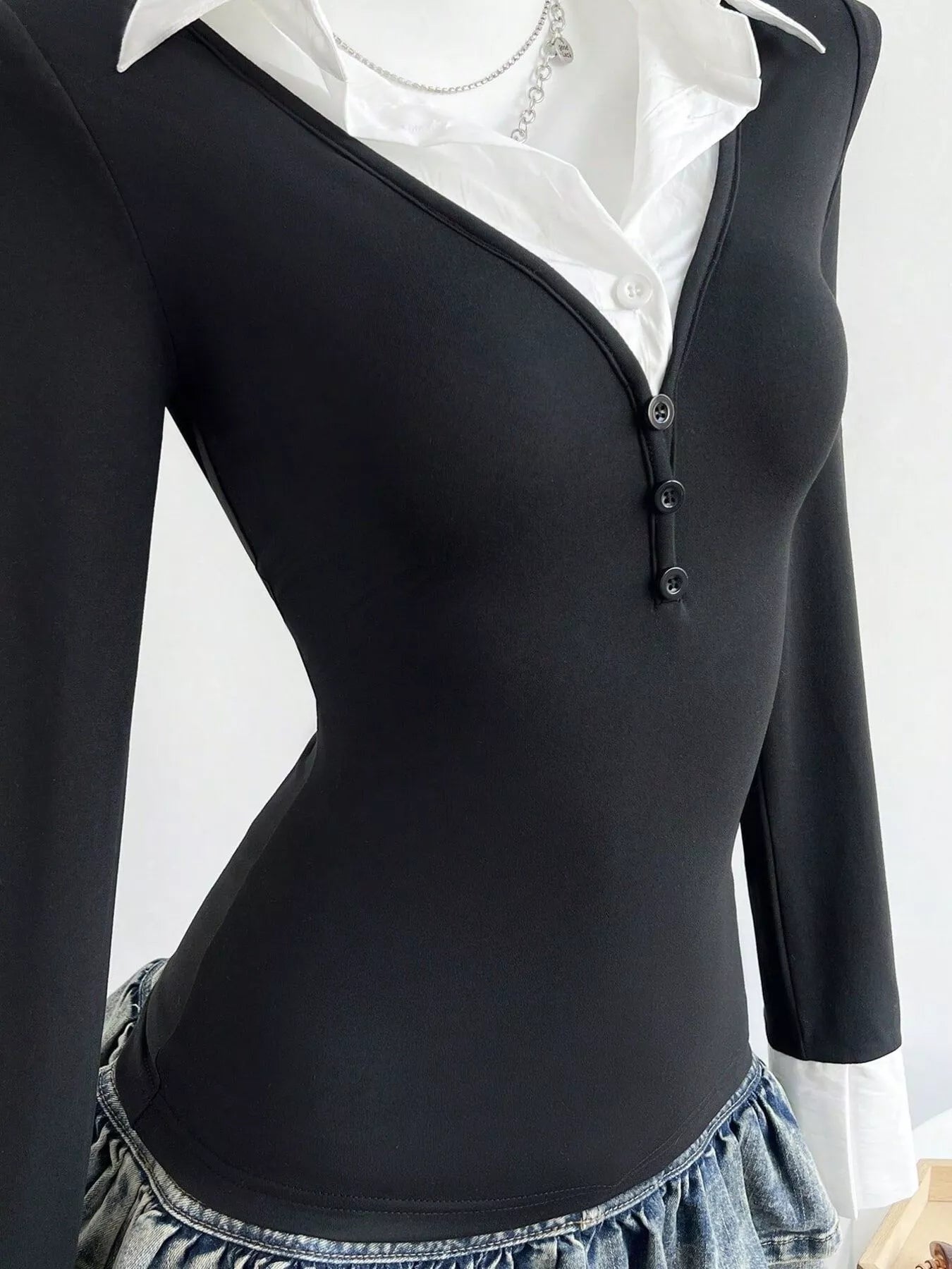 Polo collar t shirt women long sleeve fitted casual top