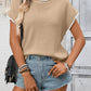Women ribbed knit top contrast trim short sleeve sweater Elluxora