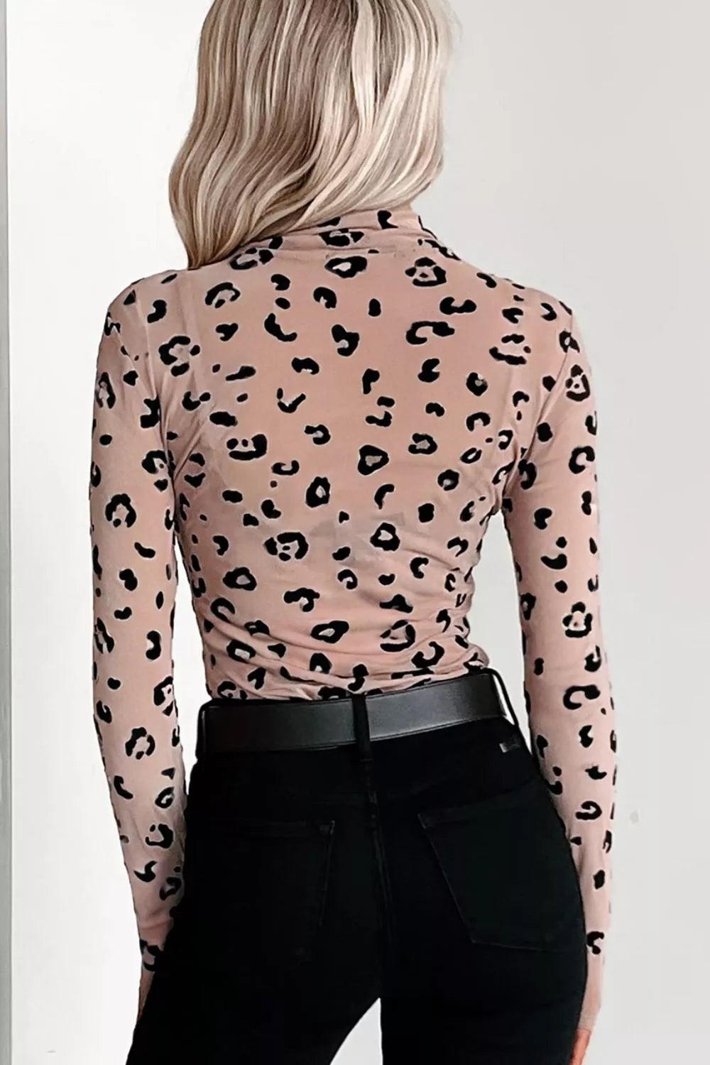 Stylish leopard print mesh bodysuit for women sheer design